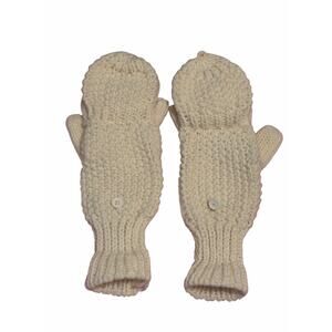 Women's White Solid Fuzzy Hand Knit Bird Mitten Gloves